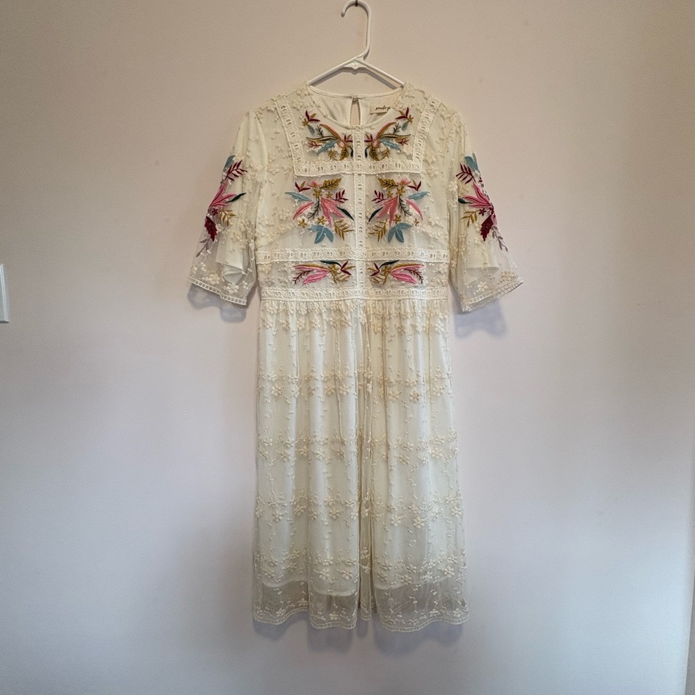 Embroidered Cream Dress